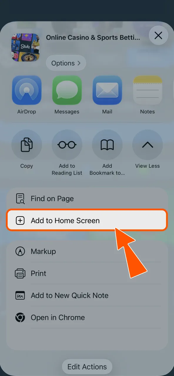 Add Stake app to home screen via share menu.