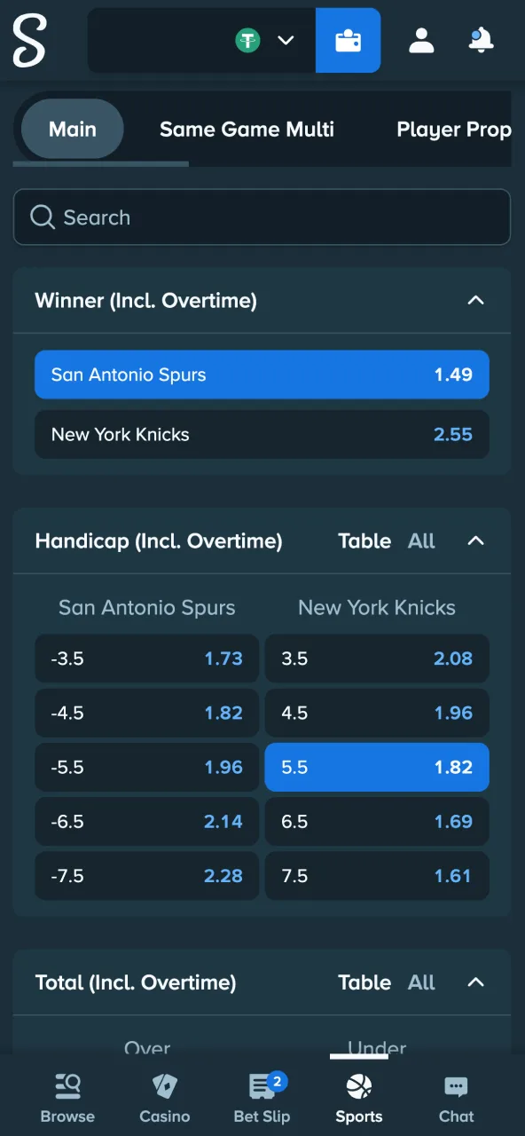 Pick Stake betting option and it goes to slip.