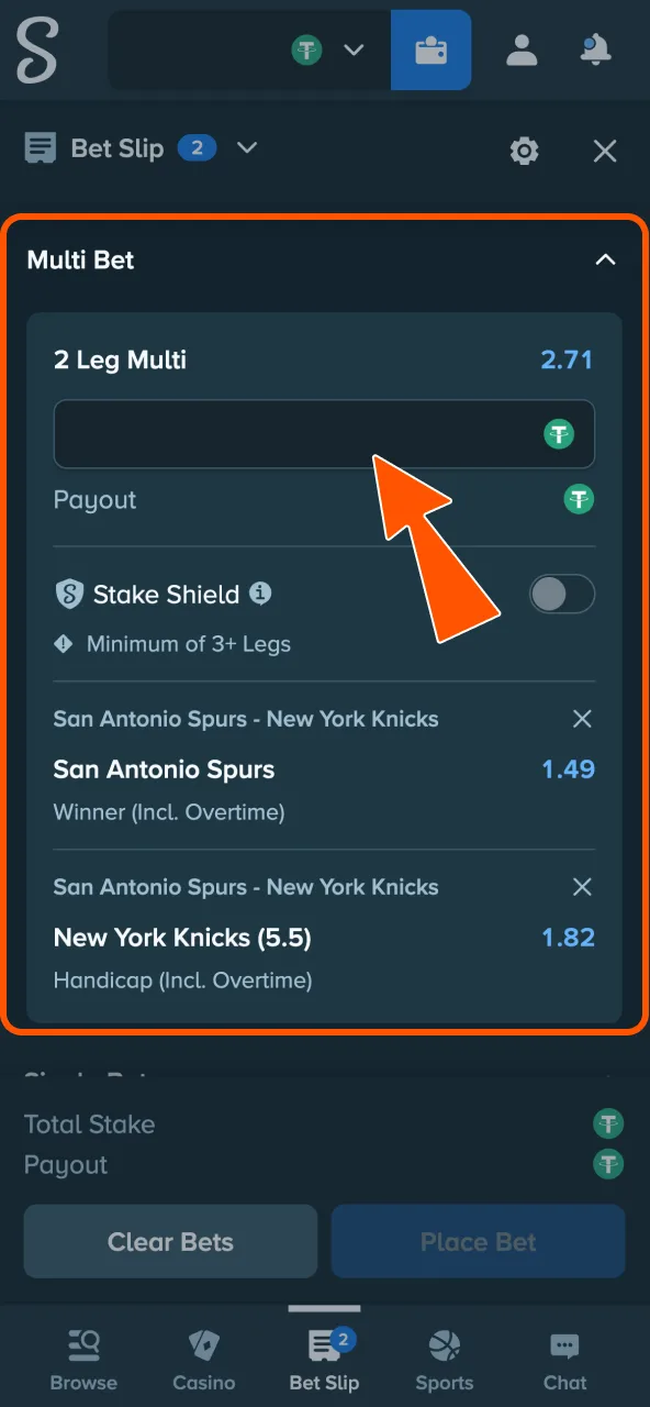 Input INR stake on Stake and review payout.