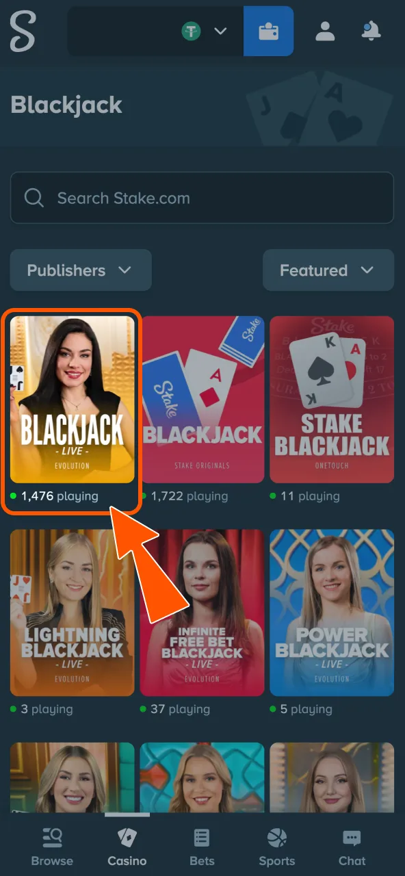 Stake platform choose table pace and set hand stake.