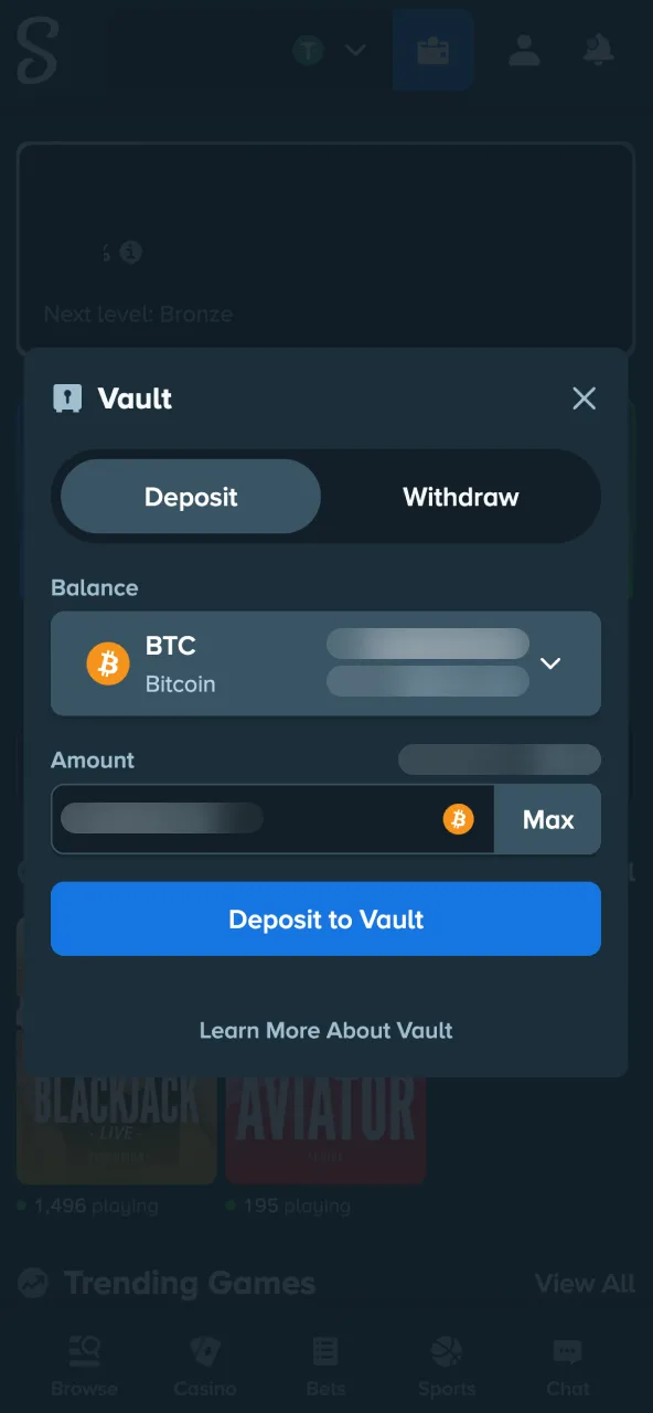 Add balance to Stake using INR or digital currencies.