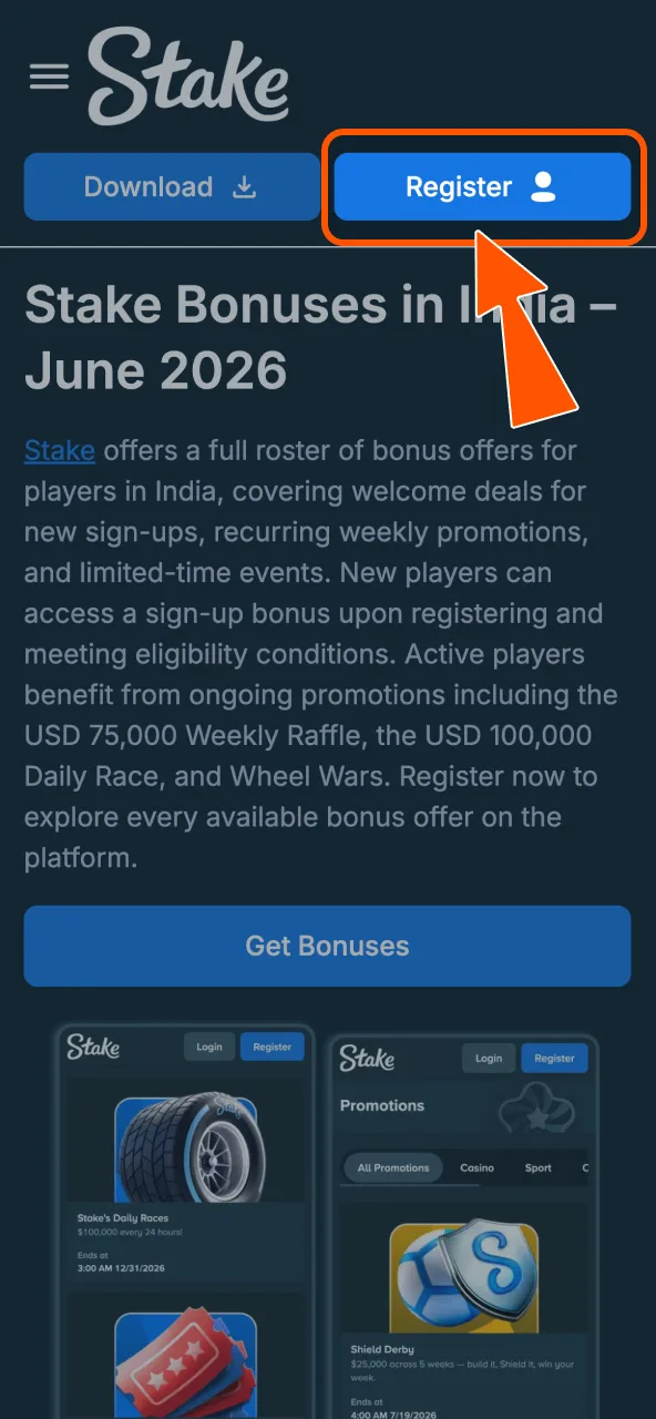 Create Stake profile via page button and confirm email.