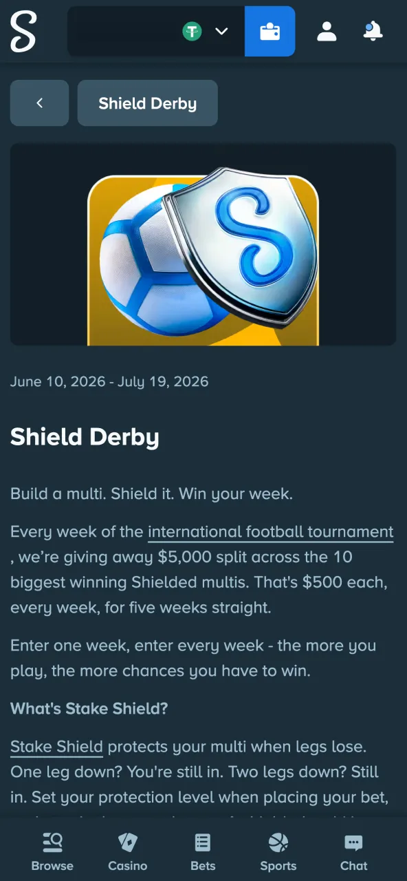 Complete Stake wagering terms to access bonus funds.