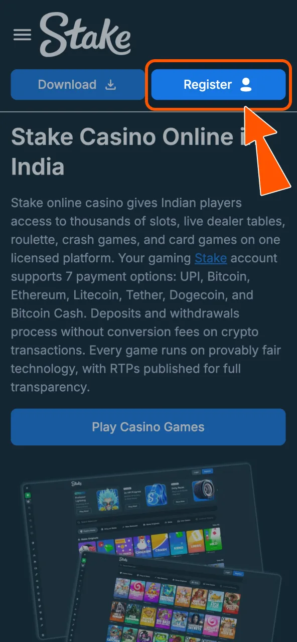 Register Stake account with email, password.