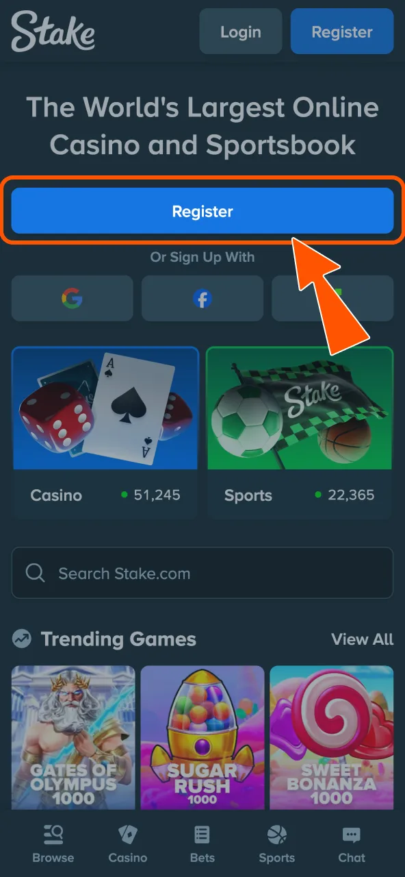 Sign up on Stake confirm you are 18 and upload ID.