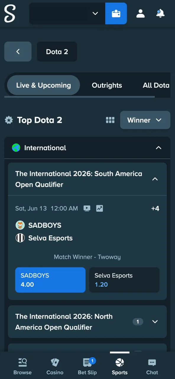 Place Stake bet by choosing game and tournament.