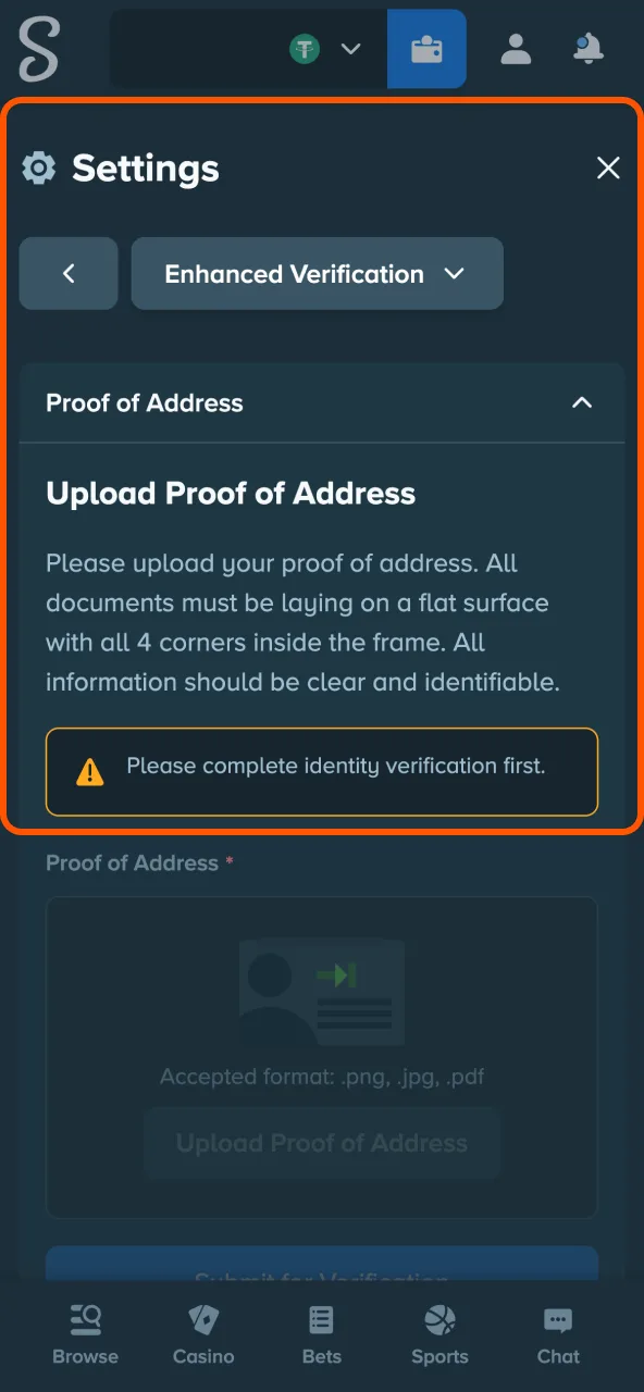 Submit valid ID to Stake for KYC compliance.