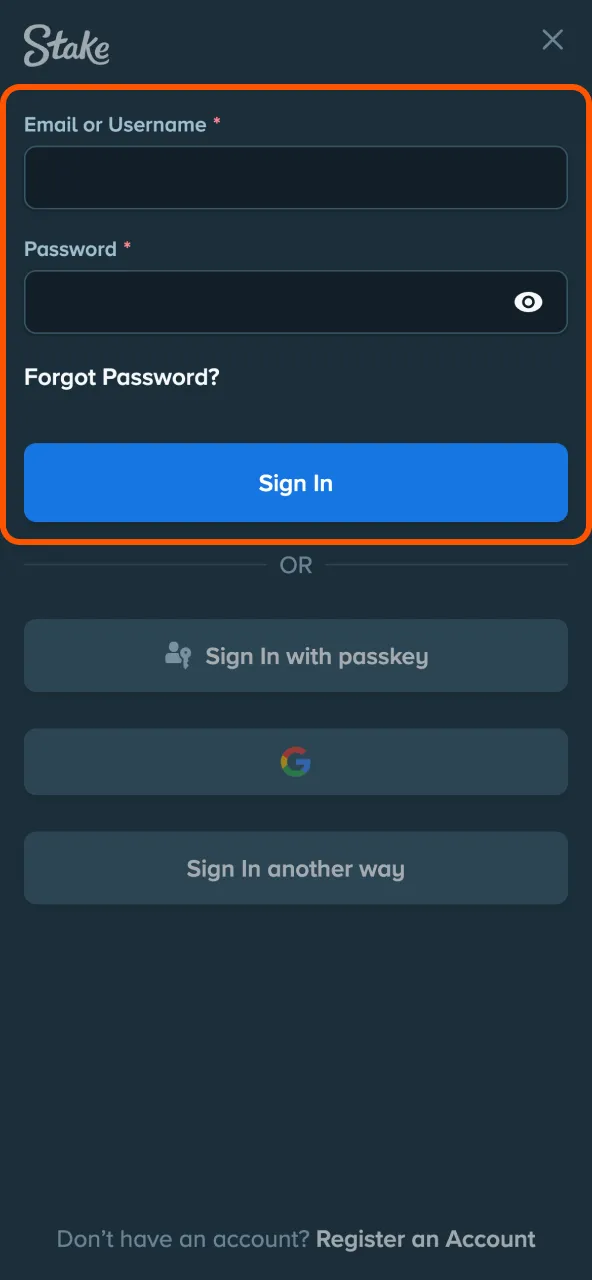 Sign in to Stake account securely with verification.
