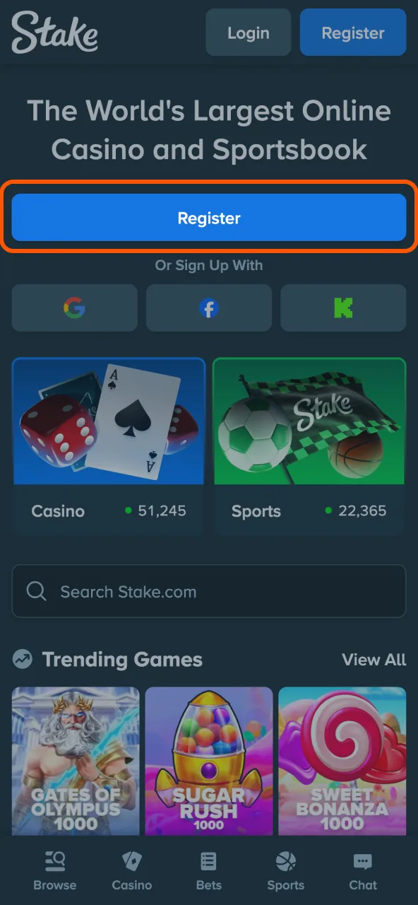 Sign in or register Stake account online.