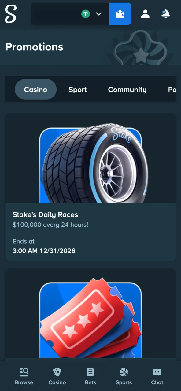 Stake platform bonus available for new players.