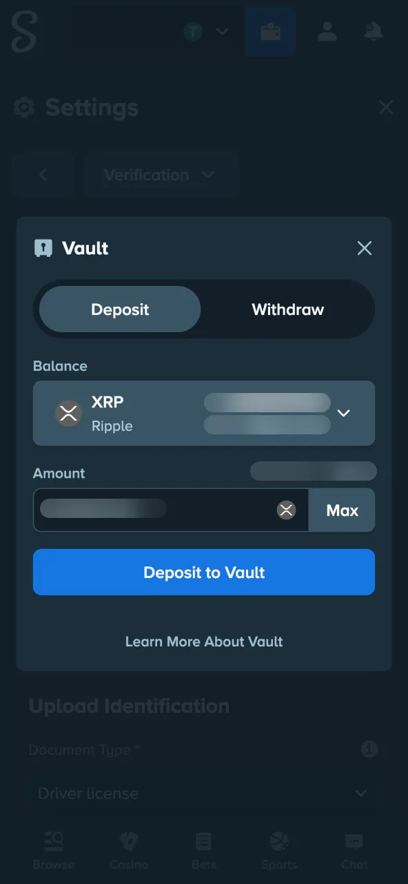 Fund Stake account using Dogecoin or Tether.