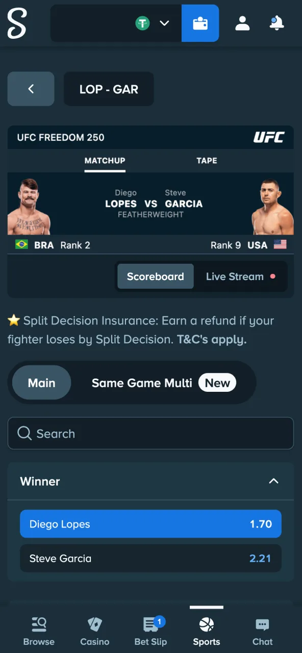 Add Stake wager by clicking chosen odds.