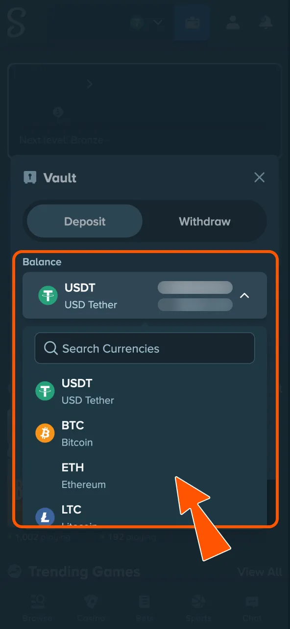 Stake platform supports USDT, Tether and Bitcoin Cash.