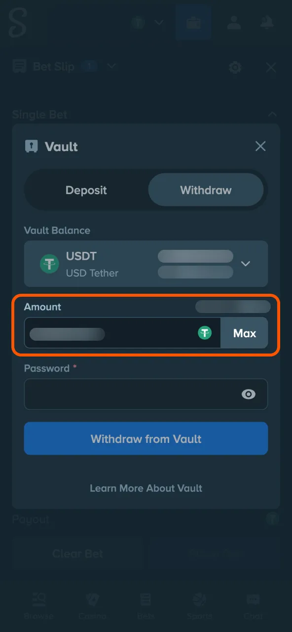 Stake platform shows withdrawal limits before processing.