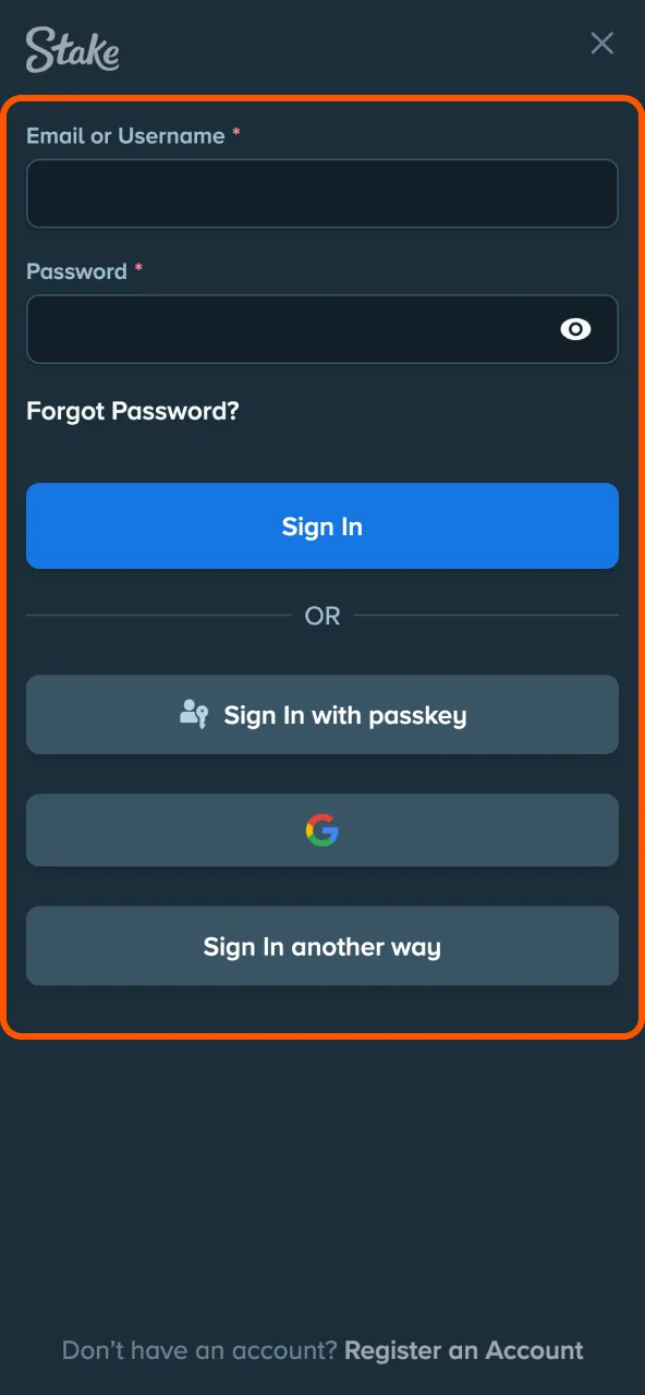 Log in Stake account to reach cashier withdraw.