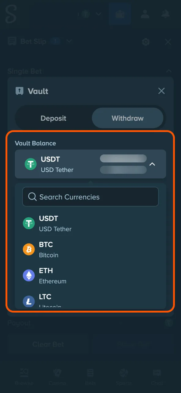 Withdraw Stake funds via preferred cryptocurrency.