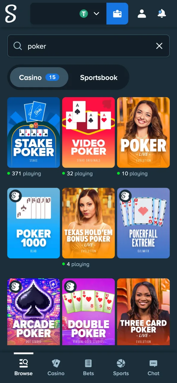 Select Stake poker table from Casino menu.