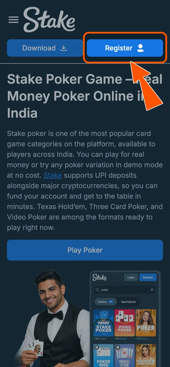 Create Stake account via registration button online.