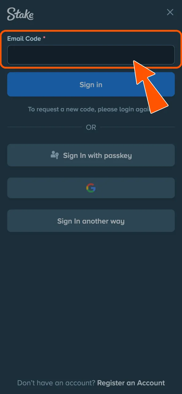 Enter Stake two-factor code to access account.