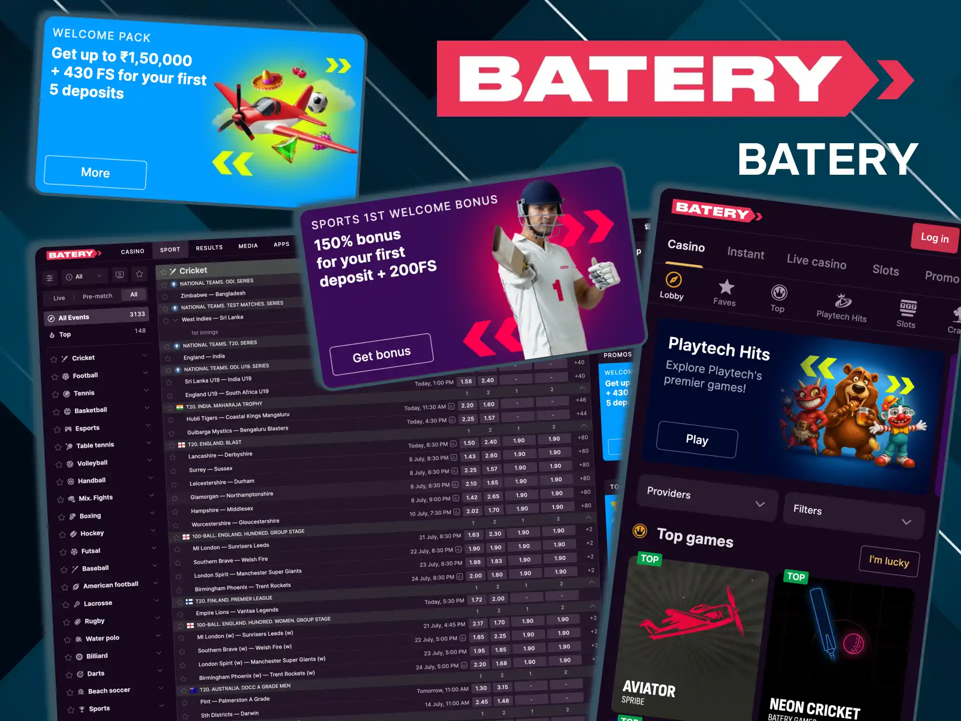 Batery platform delivers fast cricket betting markets.